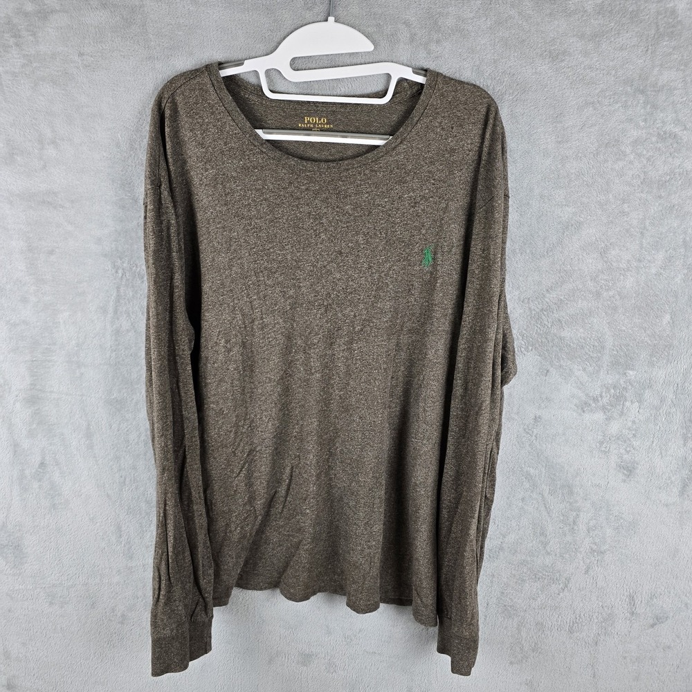 Polo Ralph Lauren Mens XL Brown Heather Long Sleeve Cotton T-Shirt Green Pony